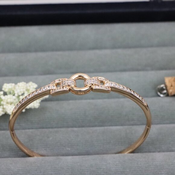 Elegant Rose Gold Bangle with Dual Loop Link and CZ Accents, XPBL0514 - Picture 11 of 12